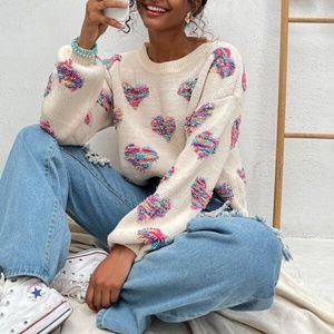 HEART PRINT OVERSIZED SWEATER DH5960D
